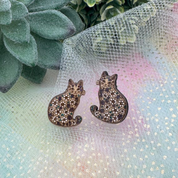 Floral Kitty Doodle Earrings