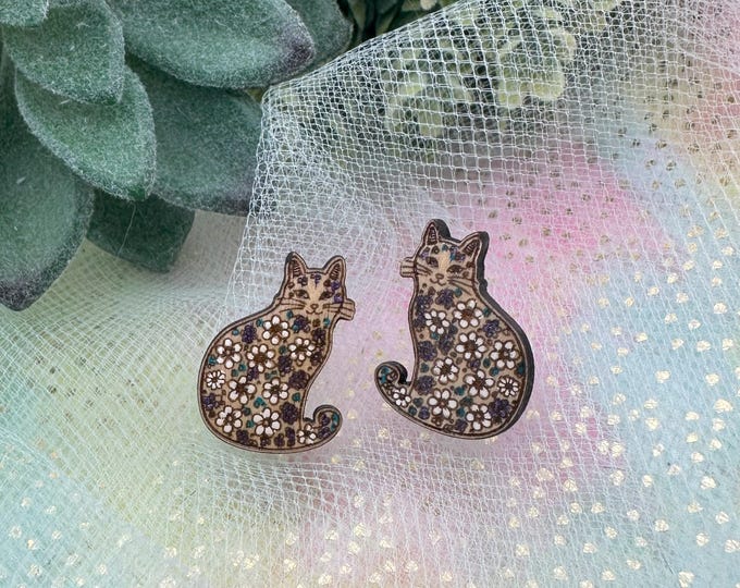 Floral Kitty Doodle Earrings