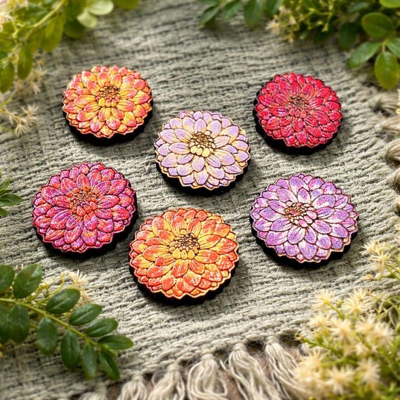 Dahlia Wood Stud Earrings: Hand-Painted Floral - Lightweight, Comfortable