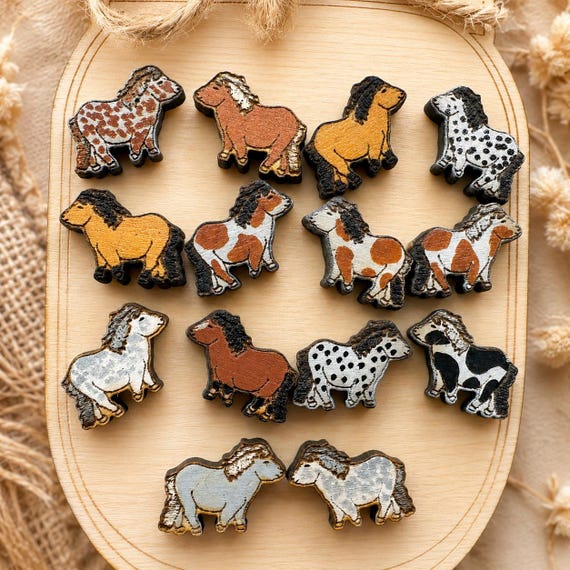 Hand-Painted Pony Earrings - Lightweight Wood with Gift Box
