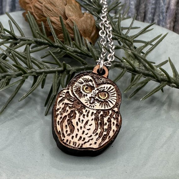 Northern Saw-whet Owl Necklace – Cherrywood