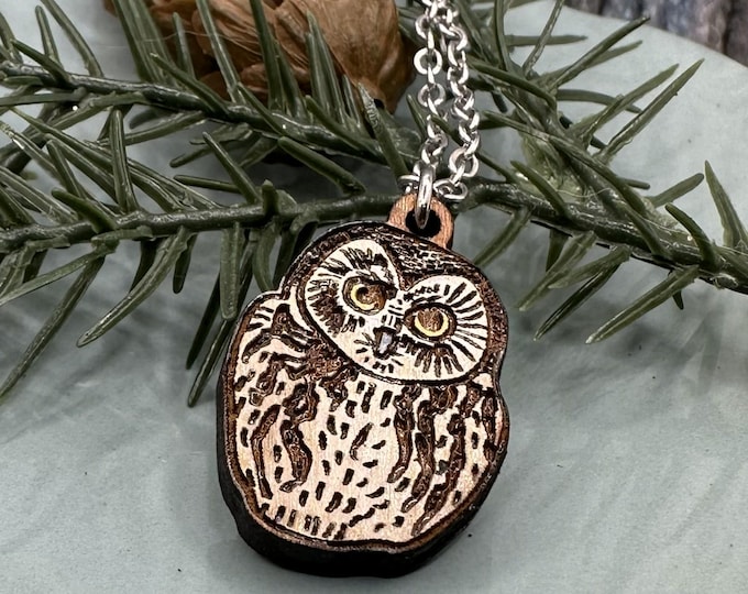 Northern Saw-whet Owl Necklace – Cherrywood