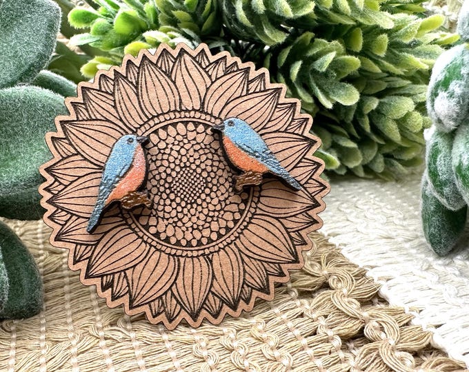 Hand-Painted Bluebird Stud Earrings: Lightweight Wood Bird Jewelry