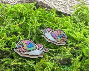 Rainbow Snail Studs in a wood gift box