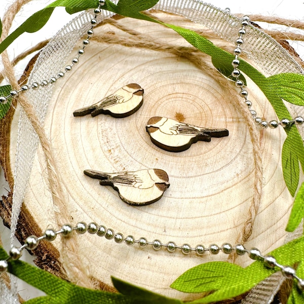 Pairs Chickadee Songbird Wood Earring, Bird Blank Jewelry Findings, Laser Engraved Wood Blanks for Crafts