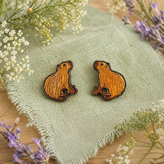 Capybara Stud Earrings – Laser Cut Wood Jewelry