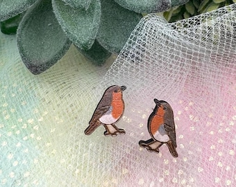 English Robin Stud Earrings