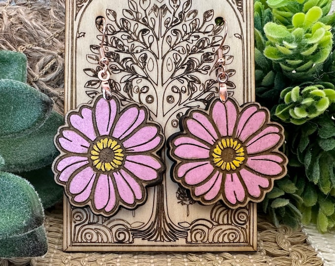 Gerber Daisy Earrings in a wood gift box
