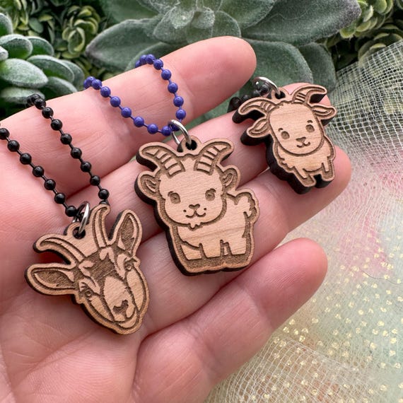 Goat Keychain Charm: Handmade Cherry Wood (Personalized Name Engraving)