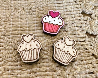 4+ Heart Cupcake Unfinished Wood Pieces Jewelry Blanks