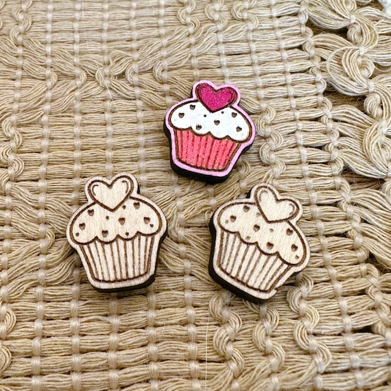 4+ Heart Cupcake Unfinished Wood Pieces Jewelry Blanks