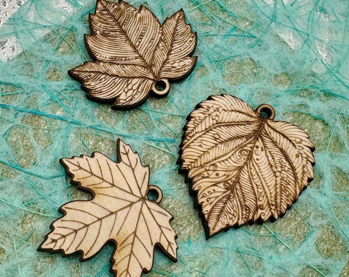 Detailed Wood Leaf Charms Blanks for Jewelry Crafting