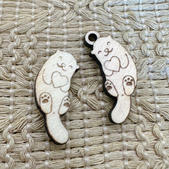 Adorable Otters Holding Hearts Wood Crafting Charms
