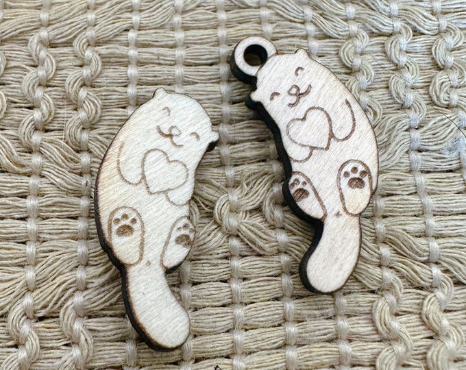Adorable Otters Holding Hearts Wood Crafting Charms