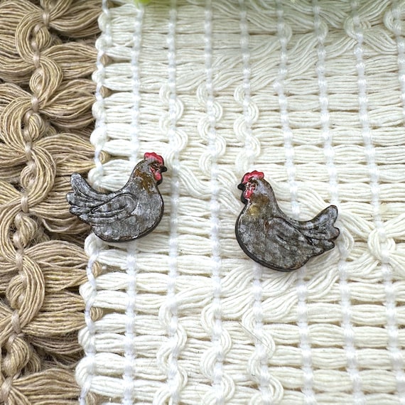 Custom Chicken Earrings: Hand-Painted Wood Studs - Personalized Pet Portrait