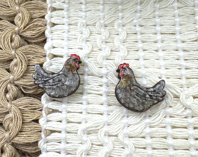 Custom Chicken Earrings: Hand-Painted Wood Studs - Personalized Pet Portrait