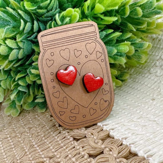 Simple Wood Heart Stud Earrings