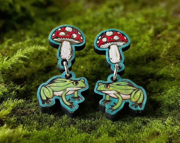 Frog Mushroom Earrings – Whimsical Woodland Style Jewelry