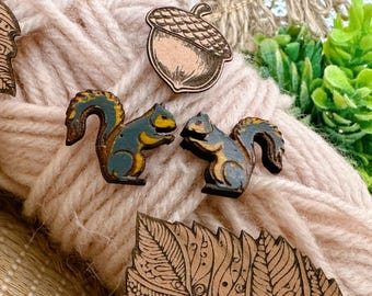 Squirrel Earrings in a wood giftbox