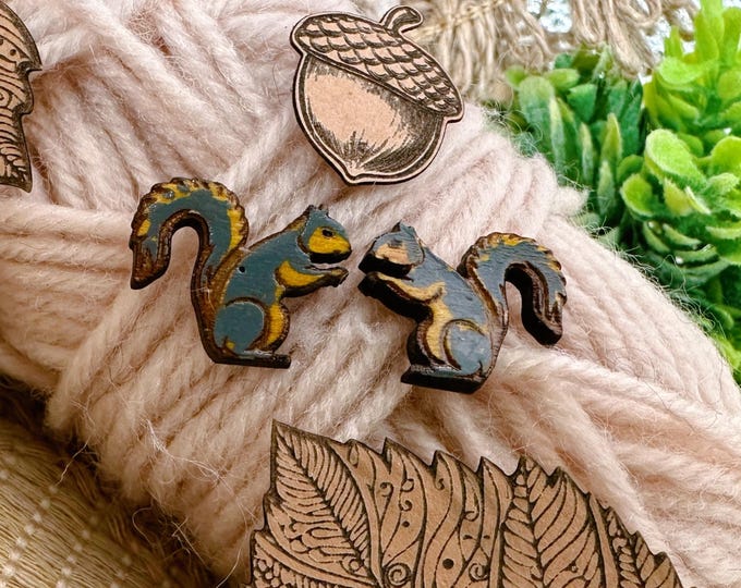Squirrel Earrings in a wood giftbox