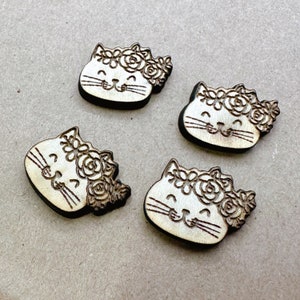 Paar doodle kat met bloemenkroon houten oorbellen, onafgewerkte oorbellen, lasergegraveerde bedels voor ambachten of sieraden