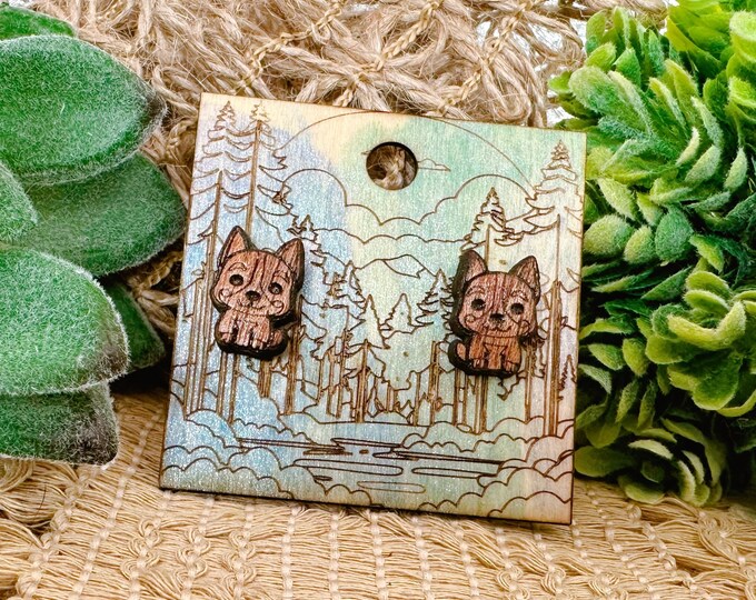 Australian Cattle Dog Cherry Wood Stud Earrings