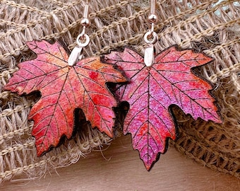 Maple Leaf Earrings with Rose Gold Stainless Steel French Hooks