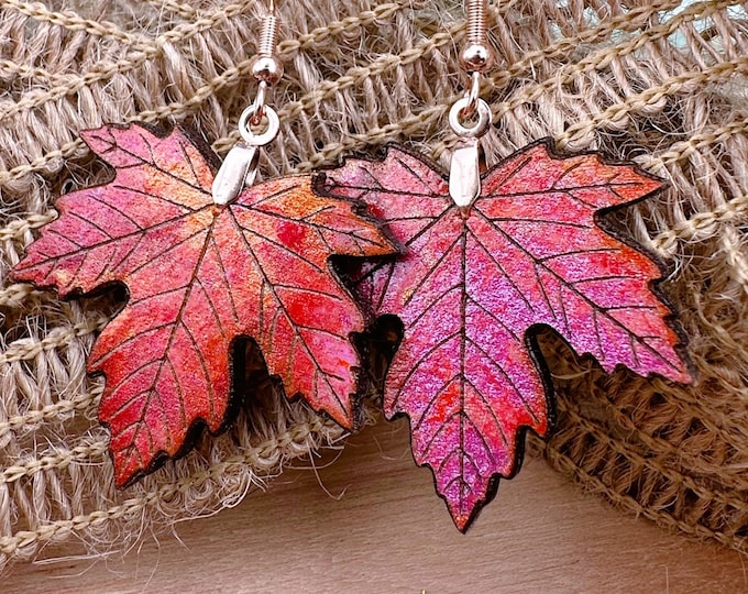 Maple Leaf Earrings with Rose Gold Stainless Steel French Hooks