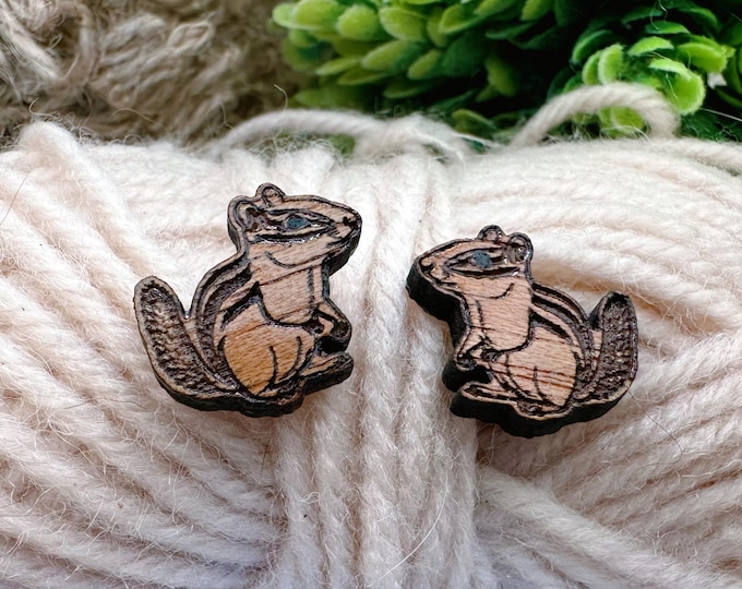 Cherry Wood Chipmunk Earrings