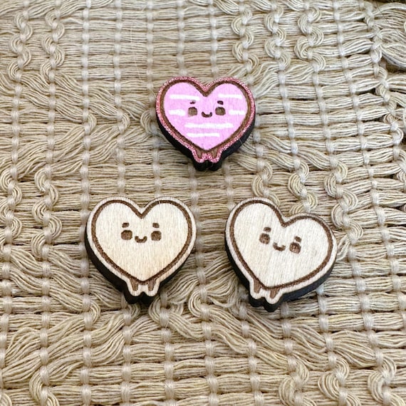 4+ Kawaii Heart Cookie Unfinished Wood Pieces Jewelry Blanks