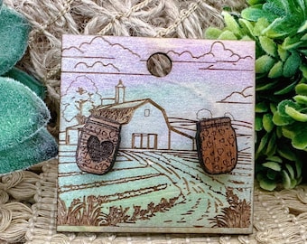 Hearts in a Mason Jar Cherry Wood Earrings