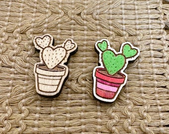 4+ Cactus Heart Unfinished Wood Pieces Jewelry Blanks