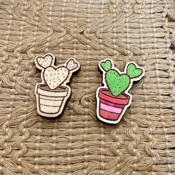 4+ Cactus Heart Unfinished Wood Pieces Jewelry Blanks