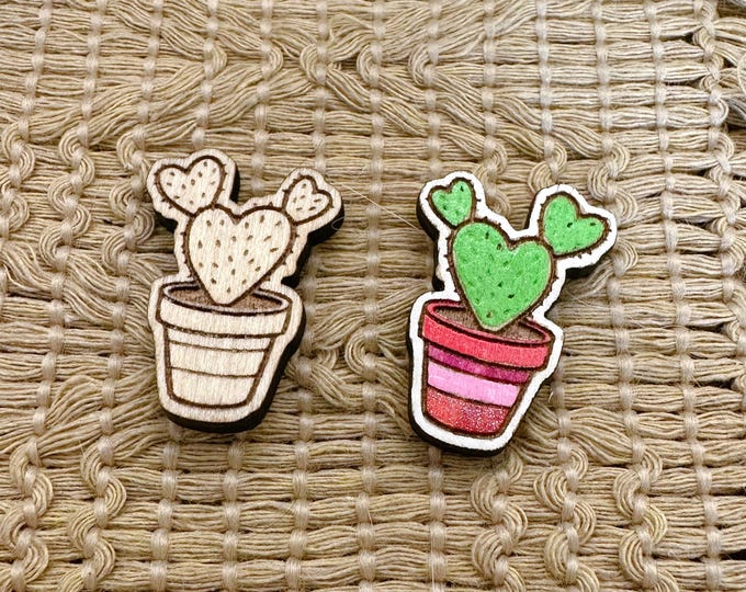 4+ Cactus Heart Unfinished Wood Pieces Jewelry Blanks