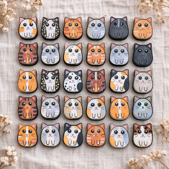 Cat Stud Earrings: Hand Painted Wood - Personalized Pet Design