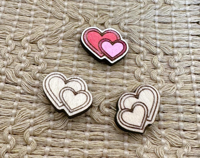 4+ Double Hearts Unfinished Wood Pieces Jewelry Blanks