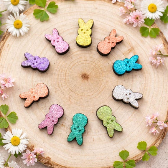 Small Sparkly Painted Wood Bunny Stud Earrings