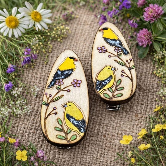 Goldfinch Hair Clips – Hand-Painted Wood Barrettes