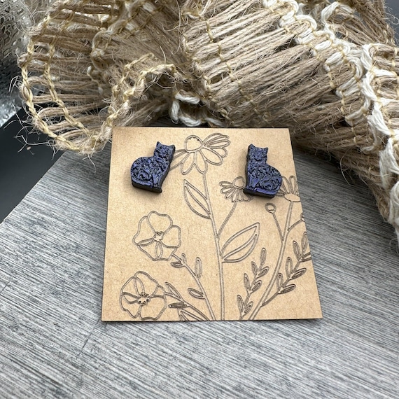 Mini Laser Cut Cat Studs- Blue, Black, or Teal
