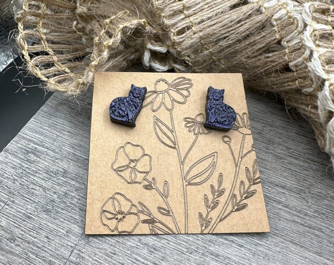 Mini Laser Cut Cat Studs- Blue, Black, or Teal
