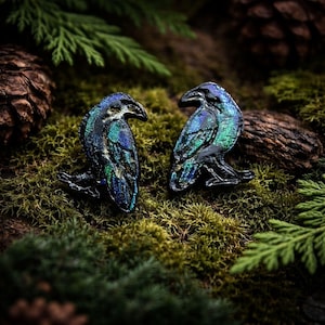 Crow Earrings for Your Shiny Object Collection- Hand painted wood