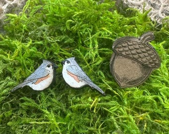 Handmade Wood Titmouse Earrings