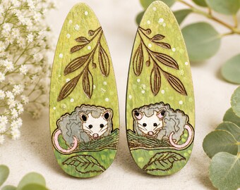 Opossum Hair Clips for Playing Dead in Style – Hand Painted Wooden Possum Barrettes