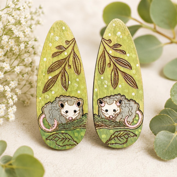 Opossum Hair Clips for Playing Dead in Style – Hand Painted Wooden Possum Barrettes