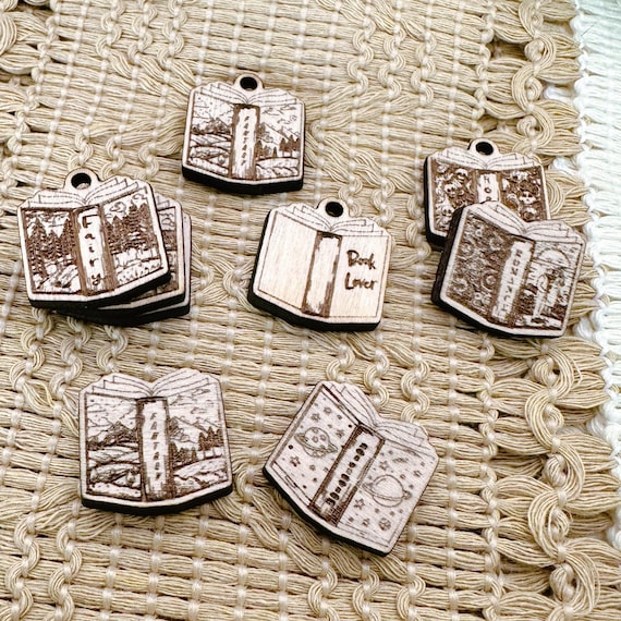 Mini Wood Book Charms: Mystery, Sci-Fi, Romance, Fantasy