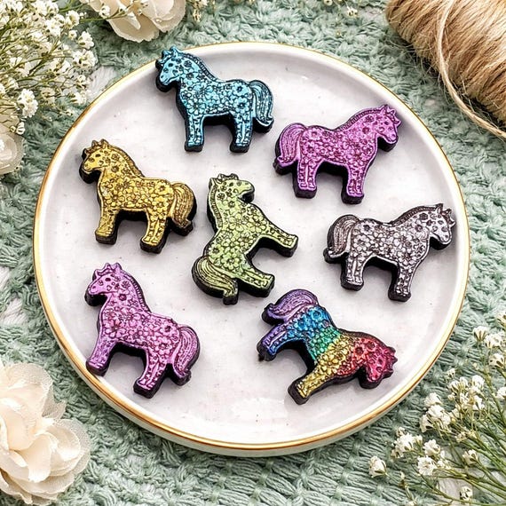 Cherry Wood Horse Stud Earrings - Hand-Painted Floral Design