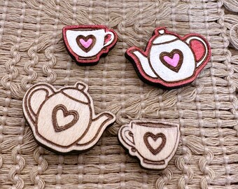 4+ Heart Teapot Teacup Unfinished Wood Pieces Jewelry Blanks