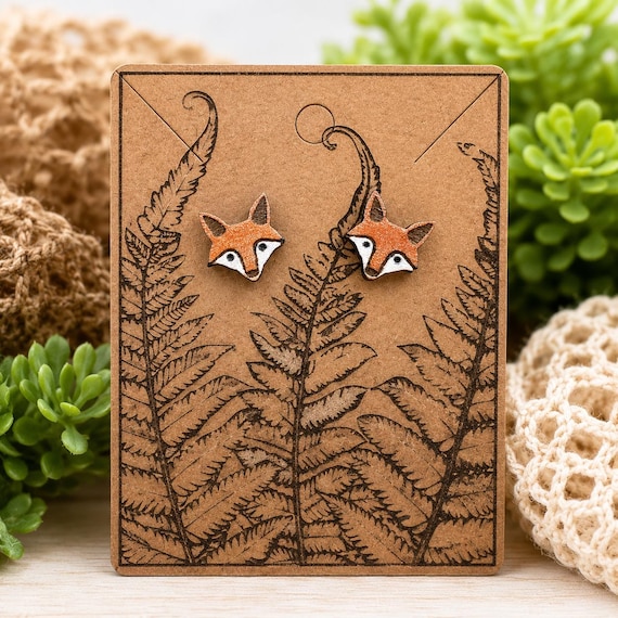 Woodland Fox Wood Painted Earrings, Nature Wildlife Studs
