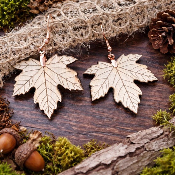 Maple Leaf Earrings: Laser Cut Wood Blanks - Ready to Customize