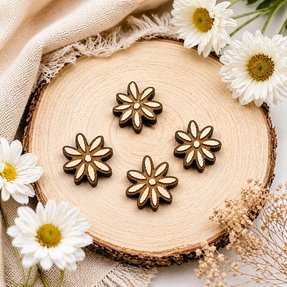 Mini Daisy Wood Earrings Blanks - Plain Floral Charm for Crafting